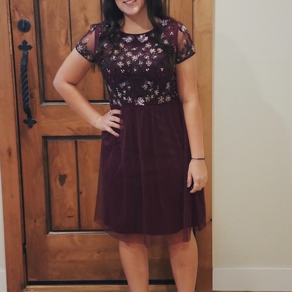 Adrianna Papell Purple Beaded Formal Dress